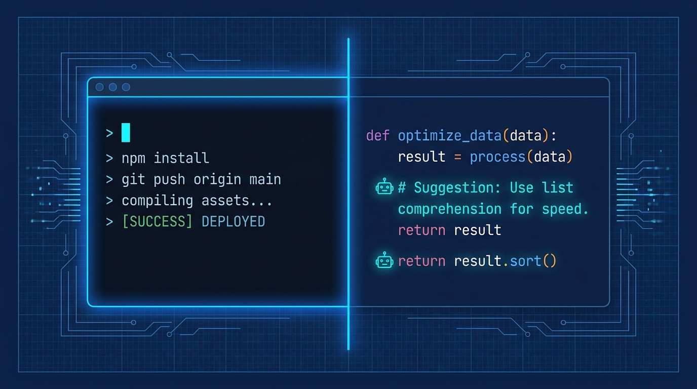 Claude Code terminal workflow on the left vs Cursor IDE on the right, dark split-screen graphic