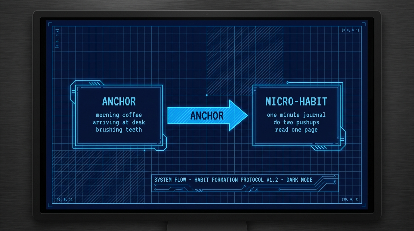Blueprint diagram showing the ANCHOR to MICRO-HABIT connection mechanism