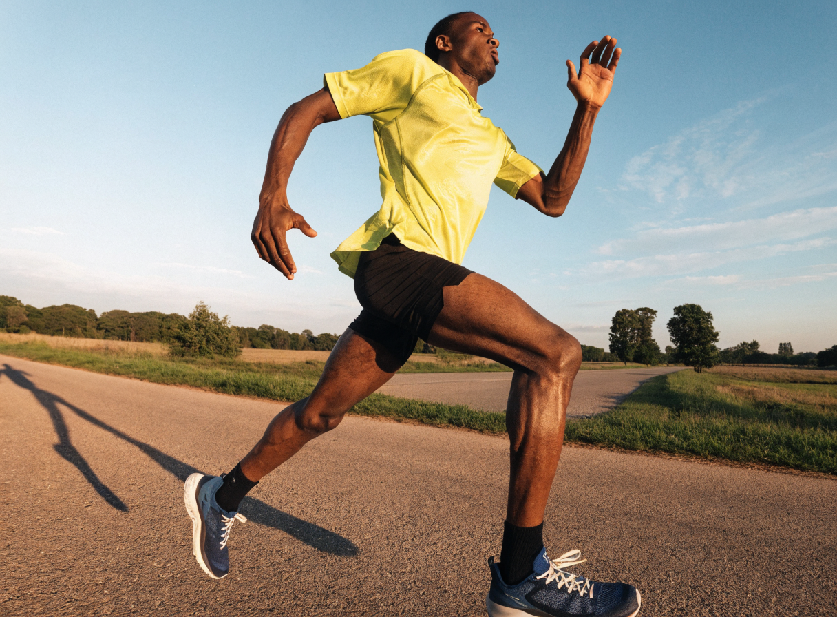Runner mid-stride during an easy training run